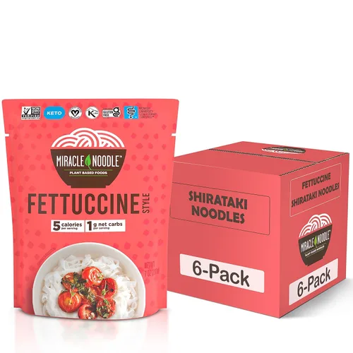 Miracle Noodle Fettuccine - Fideos Shirataki, listos para comer, fideos Konjac – Apto para dieta cetogénica, paleo, veganos, sin gluten, bajos en