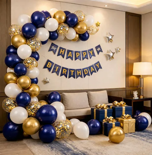 Miniatura 5 de Globos azul marino y dorados, 50 piezas de globos de confeti azul marino perla doble relleno blanco arena metálico cromado dorado de 12 pulgadas