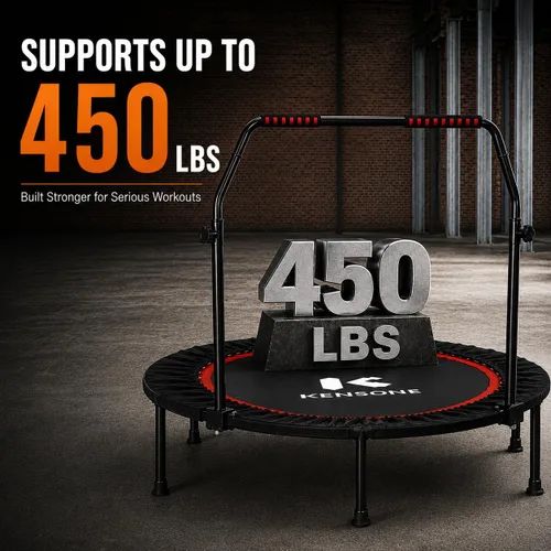 Miniatura 5 de KENSONE Trampolín Mini Plegable de 40"/48", Trampolín Interior para Niños y Adultos, Entrenamiento Interior/Jardín, Reboteador de Fitness con Mango