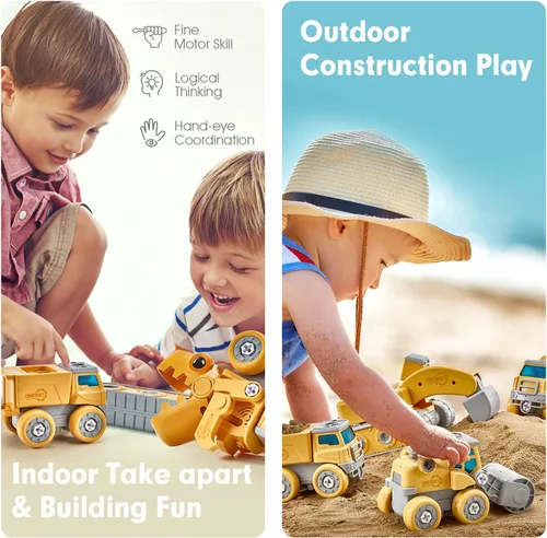 Miniatura 4 de hahaland Juguetes para niños de 5+ años - Juguetes de dinosaurio desarmables para niños, vehículos de construcción 5 en 1 se transforman