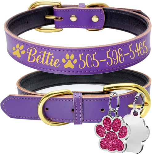 Miniatura 7 de Collares de perro personalizados, collar de perro de transferencia de calor con nombre y número de teléfono, collar de perro de cuero acolchado