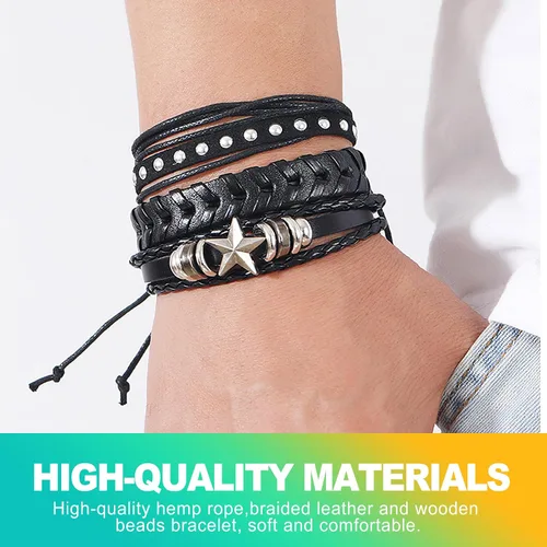 Miniatura 4 de Paquete de 6 pulseras punk góticas y emo, pulseras ajustables de cuero con tachuelas