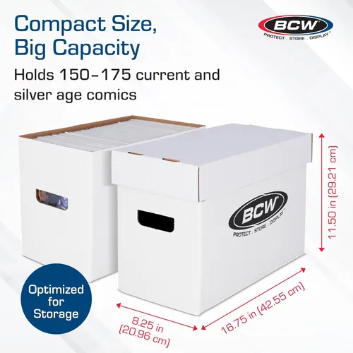 Miniatura 3 de BCW Caja de almacenamiento de cómics corta, paquete de 3, capacidad para 150-175 cómics actuales/de la era plateada, apilable, duradera, de 200