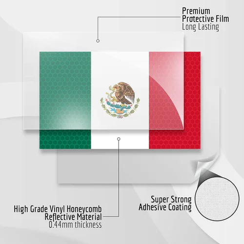 Miniatura 4 de 3 calcomanías reflectantes de la bandera de México, 5 x 3 pulgadas, calcomanías de México para automóvil, Jeep, camión, automóvil, parachoques