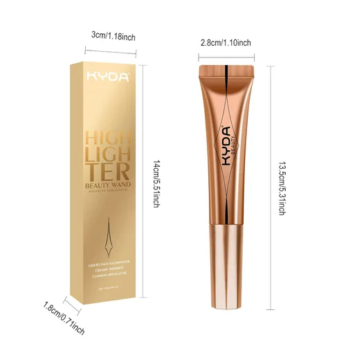 Miniatura 9 de KYDA Varita iluminadora líquida, iluminador facial brillante para construir, resaltador brillante, bronceador, cobertura suave mezclable con Dorado