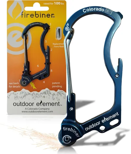 Miniatura 20 de OUTDOOR ELEMENT Firebiner Custom Engraved 6-in-1 Fire Starter Carabiner Multitool – Survival Gear EDC Keychain with Utility Blade, Bottle Opener