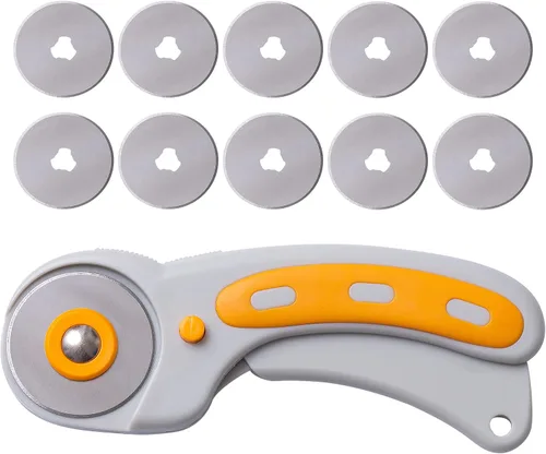 Miniatura 10 de WA Portman - Rueda de corte de tela, cortador giratorio de 1.772 in para tela con bloqueo de seguridad y 5 cuchillas giratorias adicionales, ideal
