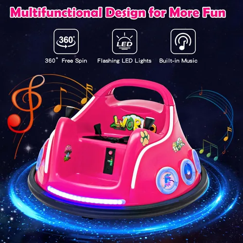 Miniatura 5 de Costzon Coche de parachoques para niños, parachoques eléctrico de 12 V con control remoto, giro de 360 grados, luces intermitentes, música Rosa