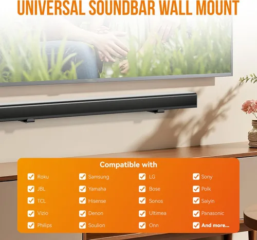 Miniatura 2 de Soporte de pared para barra de sonido para Samsung, Sony, LG, Vizio, Bose, JBL y más soportes de barra de sonido debajo del televisor, profundidad