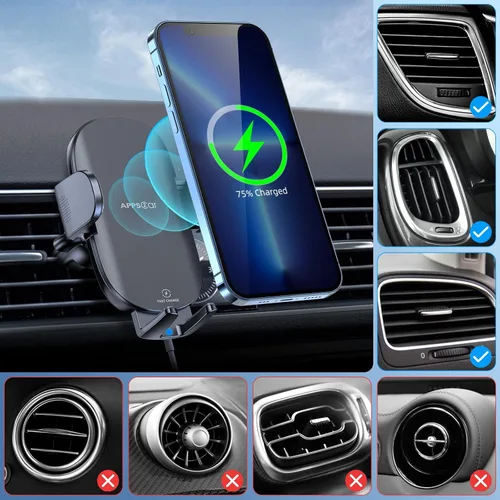 Miniatura 6 de APPS2Car Cargador inalámbrico de coche de 15 W de carga rápida para coche, cargador de coche inalámbrico para salpicadero, parabrisas, ventilación
