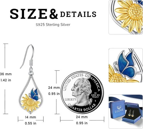 Miniatura 4 de Aretes colgantes de plata de ley con diseño de árbol de la vida, flor, abeja, animales, gato, colibrí, piedra lunar, turquesa, aretes con cierre