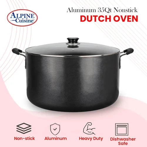 Miniatura 5 de Alpine Cuisine Olla de Caldo antiadherente de 35 cuartos de galón con tapa de vidrio templado y asas de transporte, utensilios de cocina multiusos