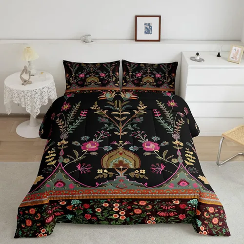 Miniatura 41 de Erosebridal - Juego de ropa de cama damascada negra para adultos, conjunto de edredón victoriano antiguo estilo barroco, tamaño queen, edredón Multi