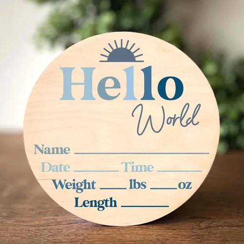 Miniatura 5 de Letrero de recién nacido "Hello World" - Placa de anuncio de nacimiento con nombre de bebé para hospital - Accesorio para fotos - Decoración