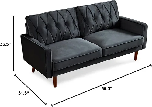 Miniatura 3 de Container Furniture Direct Sofás de terciopelo copetudo de estilo moderno para sala de estar con tapicería de tela suave y marco de madera maciza