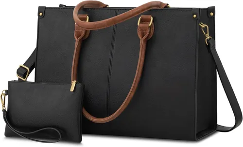 Miniatura 14 de LOVEVOOK Bolsa de mano para laptop para mujer, 15.6 pulgadas, de gran capacidad, de cuero vintage, impermeable, con bolso de mano, regalo ideal