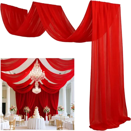 Miniatura 15 de FUHSY Cortinas de techo para arco de boda, tela drapeada, tela de gasa, cortinas de gasa burdeos para telón de fondo, 5 x 20 pies, 2 paneles