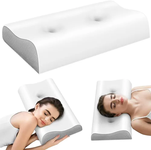 Almohada cervical para alivio del dolor de cuello - Almohada de contorno de espuma viscoelástica para dormir, almohada de cuello con zonas de alivio