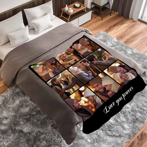 Miniatura 3 de Manta personalizada con texto fotográfico: manta personalizada de 9 imágenes, cumpleaños, aniversario, boda, Navidad, regalos para parejas, manta