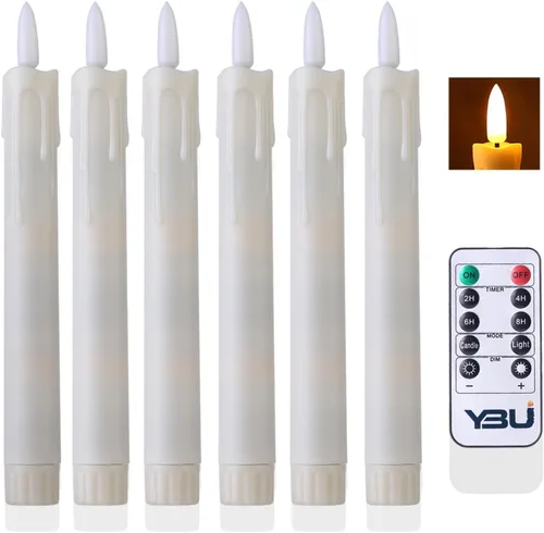 YBU Velas cónicas sin llama con control remoto de 7 pulgadas, velas LED con temporizador de luz parpadeante, atenuador, velas de ventana a pilas