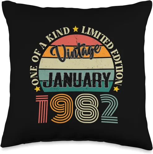 Vintage Birthday Retro Limited Edition Retro Gifts 42 Year Old Vintage January 1982 42nd Birthday Retro Throw Pillow, 16x16, Multicolor