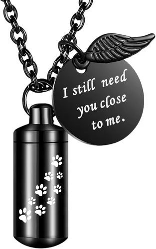 Miniatura 10 de Dletay Collar de Joyería de Urna de Cremación Cilíndrica para Cenizas, Collar Conmemorativo de Cenizas con Dije de Ala de Ángel, Recuerdo