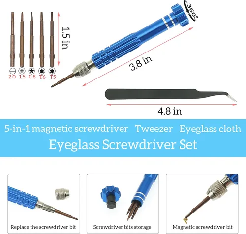 Miniatura 4 de Kit de reparación de lentes de ojo, kit de reparación de lentes mejorado con tornillos (oro y plateado), destornillador de anteojos 5 en 1