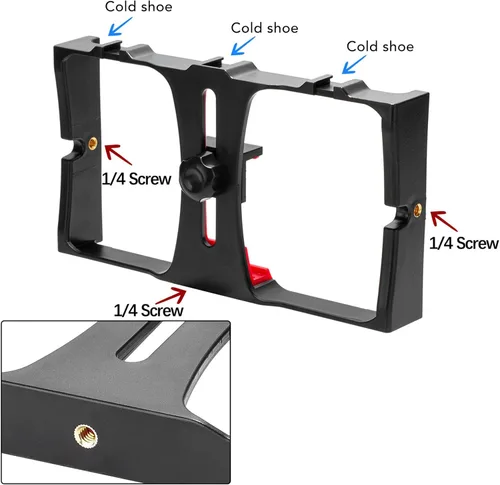 Miniatura 3 de Jaula para cámara de video para teléfono celular, portátil, estabilizador de video, agarre de jaula de video para teléfono con soporte de zapata