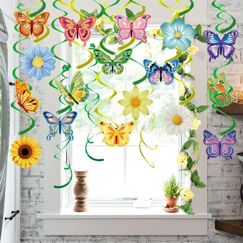 Miniatura 4 de 33 decoraciones colgantes de primavera para el hogar, serpentinas colgantes de mariposa para primavera, verano, Pascua, flores, mariposa, temática