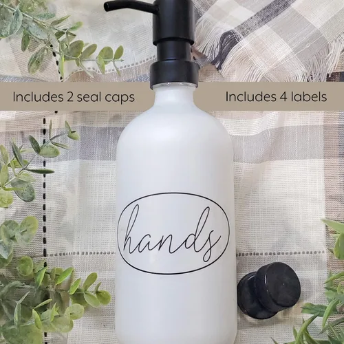 Miniatura 8 de Darware Botellas de bomba de vidrio de 16 onzas (juego de 2, blanco con negro); botellas dispensadoras de jabón con tapas de bomba de metal cepillado