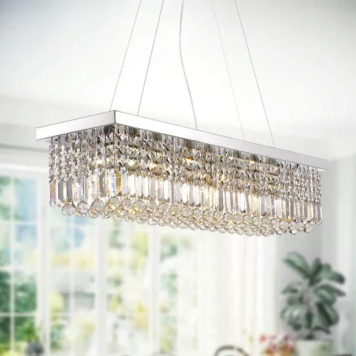 Miniatura 11 de 7PM Candelabro de cristal dorado moderno rectangular candelabros para comedor, lámpara colgante rectangular para isla de cocina y dormitorio, 31.5