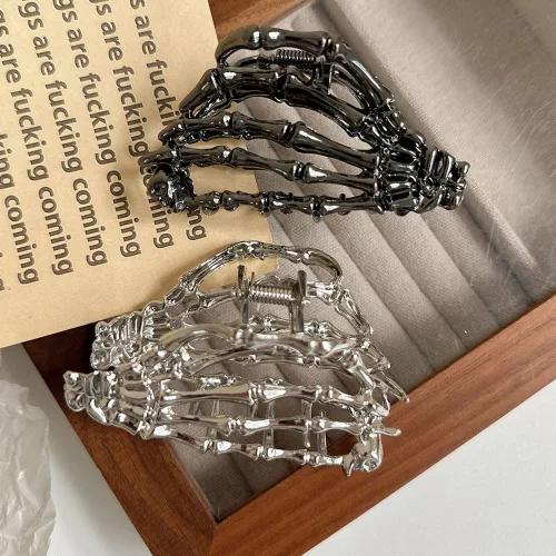 Miniatura 5 de Pinzas de pelo de mano de esqueleto de moda, grandes, sin arrugas, de metal, negro, punk, pasadores para mujeres y niñas, accesorios de peinado