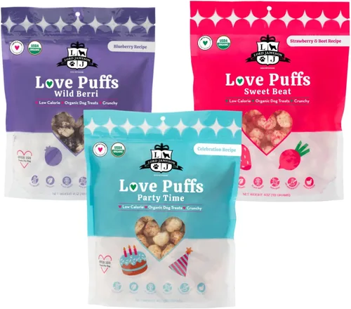 Miniatura 12 de Lord Jameson Cheddar Charm Colección Love Puffs ligeros y crujientes Golosinas orgánicas para perros, receta de queso, sin gluten, sin