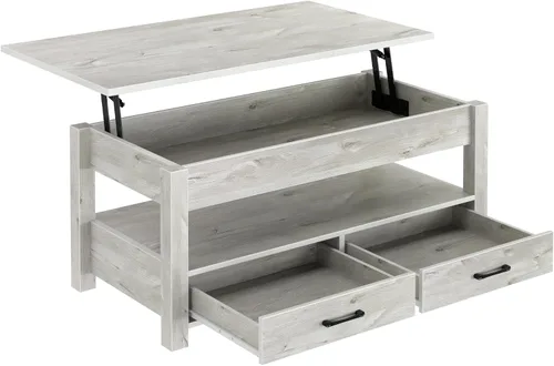 Miniatura 8 de Rolanstar - Mesa auxiliar, mesa de centro con cajones y compartimento oculto, mesa de sala de estar con tablero de elevación de madera, para sala