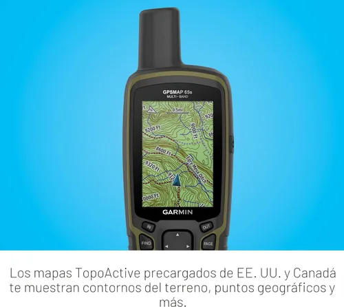Miniatura 5 de Garmin GPSMAP 65s, Dispositivo portátil operado por botón con altímetro y brújula, soporte ampliado de satélites y tecnología multibanda, pantalla a