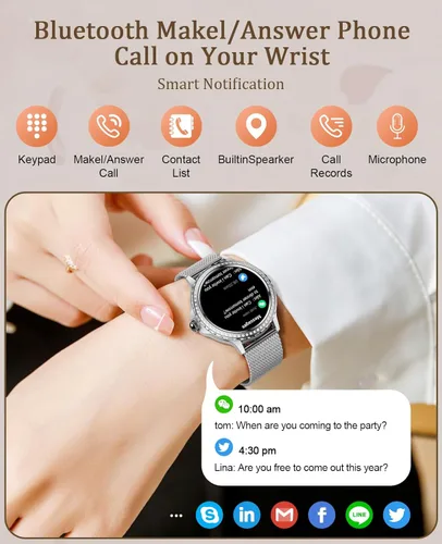 Miniatura 6 de Reloj inteligente para hombres y mujeres (respuesta/hacer llamadas), relojes inteligentes Bluetooth para iPhone, Android, iOS, IP68, impermeable