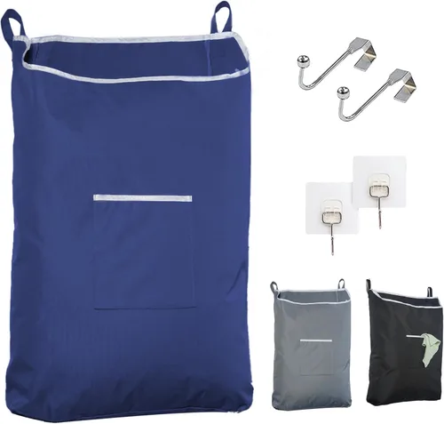 Miniatura 12 de The Fine Living Co. - Cesto colgante para ropa sucia con ganchos para la puerta y adhesivo, bolsa de lavandería duradera que ahorra espacio