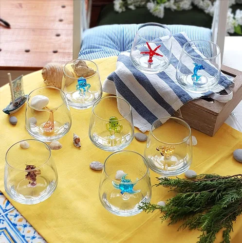 Miniatura 2 de Taza de vidrio 3D con bonita figura de animal en el interior, figura de cangrejo de vidrio soplado a mano en el interior, vaso sin tallo para vino