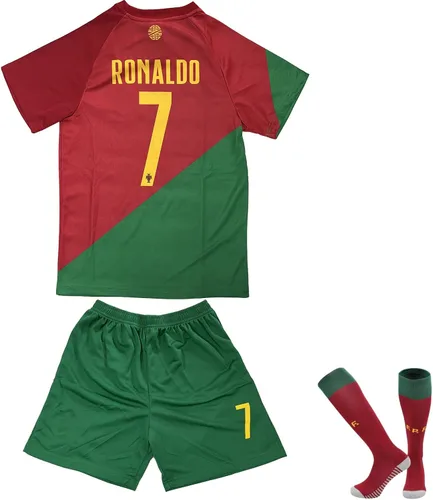 Camiseta de fútbol para niños, conjunto de 3 piezas Portugal #7, camiseta Ron_aldo para niños, camiseta de fútbol para niños
