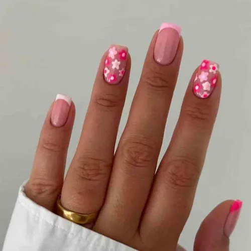 Miniatura 7 de Foccna Uñas postizas a presión de color rosa medianas, uñas postizas blancas brillantes, uñas postizas cuadradas acrílicas, uñas artificiales