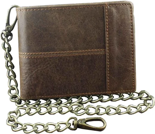 punkman2000 Nueva cartera de cuero marrón de la vendimia con la cadena para hombre Bifoldmuchos titular de la, Marrón, Vintage