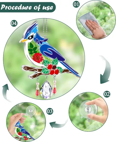 Miniatura 7 de KY&BOSAM Blue Bird - Campanillas de viento de cristal con dijes de metal, prismas de arco iris coloridos para decoración de jardín para mamá/abuela