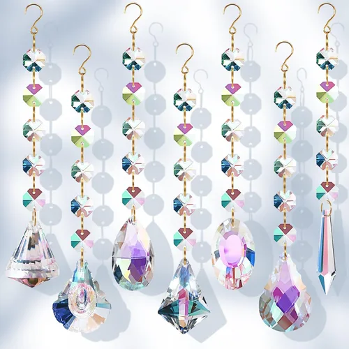 Atrapasueños para ventanas colgantes, 7 piezas de prismas atrapasueños de cristales de colores, colgante de cristal de vidrio para decoración de