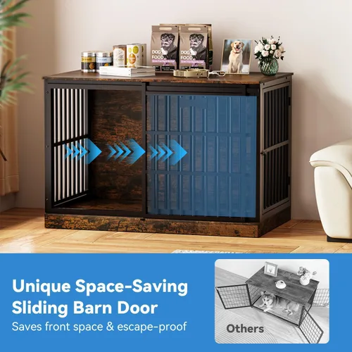 Miniatura 2 de Petrova Mueble de jaula para perros de 47 pulgadas para perros grandes/medianos, resistente para interiores con etiqueta de nombre, jaula de madera