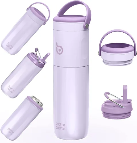 BOTTLE BOTTLE Botella de agua aislada para deportes con popote, 2 tapas, botellas de agua 3 en 1 de 18 onzas para enfriadores de latas delgados y