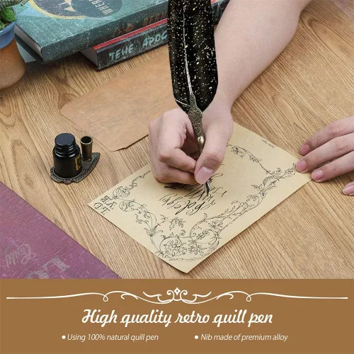 Miniatura 5 de NC Juego de tinta para pluma de caña, Juego de tinta para pluma de pluma incluye pluma de inmersión de pluma, tinta, 5 plumillas de repuesto, 3