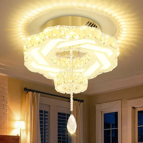 Miniatura 10 de Flashing God Candelabros de cristal modernos de 12 pulgadas, lámpara de techo de montaje empotrado, mini lámpara LED regulable para pasillo, lámpara