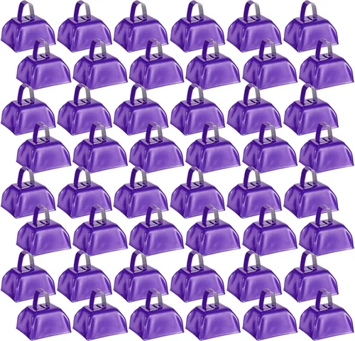 48 piezas de cencerros de metal con asas, grandes fabricantes de ruido, pequeños instrumentos de percusión de mano, cencerros para eventos de Púrpura