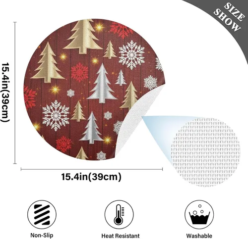 Miniatura 4 de Stylized Christmas Trees Table Place Mats, Non Slip Table Mats Round Washable for Kitchen Table one sizex6