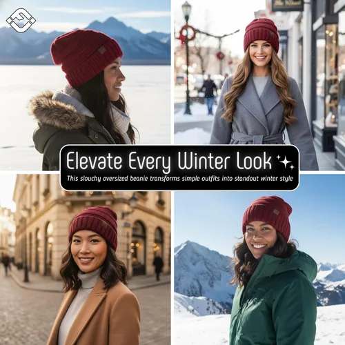 Miniatura 118 de Funky Junque Gorro de moda de punto trenzado de talla extragrande, grueso, abrigado, suave y holgado